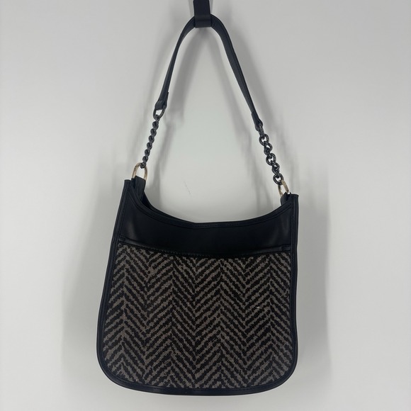 Spartina 449 Daufuskie Island Linen Leather Hobo Shoulder Bag Purse Herringbone - Picture 2 of 16